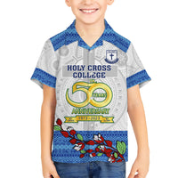 Fiji Holy Cross College Family Matching Short Sleeve Bodycon Dress and Hawaiian Shirt Happy 50th Anniversary Fijian Tagimoucia Tapa Pattern LT14 Son's Shirt White - Polynesian Pride