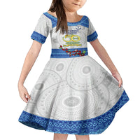 Fiji Holy Cross College Family Matching Summer Maxi Dress and Hawaiian Shirt Happy 50th Anniversary Fijian Tagimoucia Tapa Pattern LT14 Daughter's Dress White - Polynesian Pride