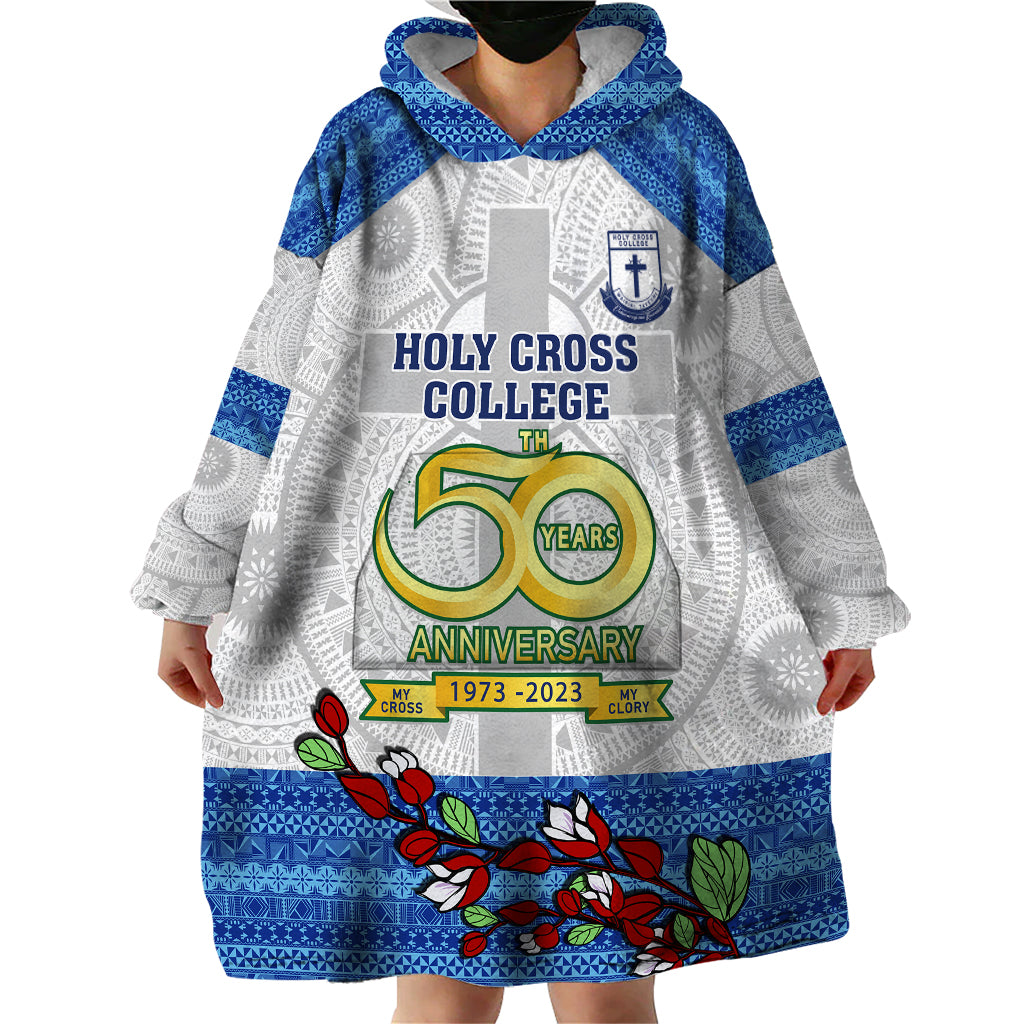 Fiji Holy Cross College Wearable Blanket Hoodie Happy 50th Anniversary Fijian Tagimoucia Tapa Pattern LT14 - Polynesian Pride
