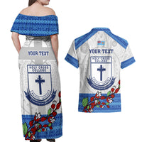 Personalised Fiji Holy Cross College Couples Matching Off Shoulder Maxi Dress and Hawaiian Shirt Happy 50th Anniversary Fijian Tagimoucia Tapa Pattern LT14 - Polynesian Pride