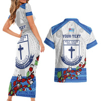 Personalised Fiji Holy Cross College Couples Matching Short Sleeve Bodycon Dress and Hawaiian Shirt Happy 50th Anniversary Fijian Tagimoucia Tapa Pattern LT14 - Polynesian Pride