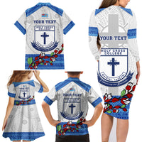 Personalised Fiji Holy Cross College Family Matching Long Sleeve Bodycon Dress and Hawaiian Shirt Happy 50th Anniversary Fijian Tagimoucia Tapa Pattern LT14 - Polynesian Pride