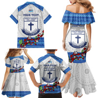 Personalised Fiji Holy Cross College Family Matching Mermaid Dress and Hawaiian Shirt Happy 50th Anniversary Fijian Tagimoucia Tapa Pattern LT14 - Polynesian Pride