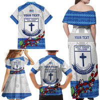 Personalised Fiji Holy Cross College Family Matching Off Shoulder Maxi Dress and Hawaiian Shirt Happy 50th Anniversary Fijian Tagimoucia Tapa Pattern LT14 - Polynesian Pride