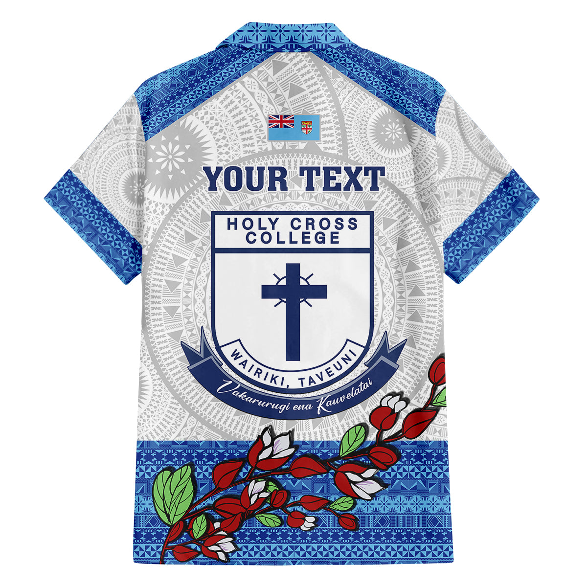 Personalised Fiji Holy Cross College Family Matching Off Shoulder Maxi Dress and Hawaiian Shirt Happy 50th Anniversary Fijian Tagimoucia Tapa Pattern LT14 - Polynesian Pride
