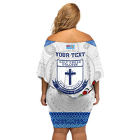 Personalised Fiji Holy Cross College Family Matching Off Shoulder Short Dress and Hawaiian Shirt Happy 50th Anniversary Fijian Tagimoucia Tapa Pattern LT14 - Polynesian Pride