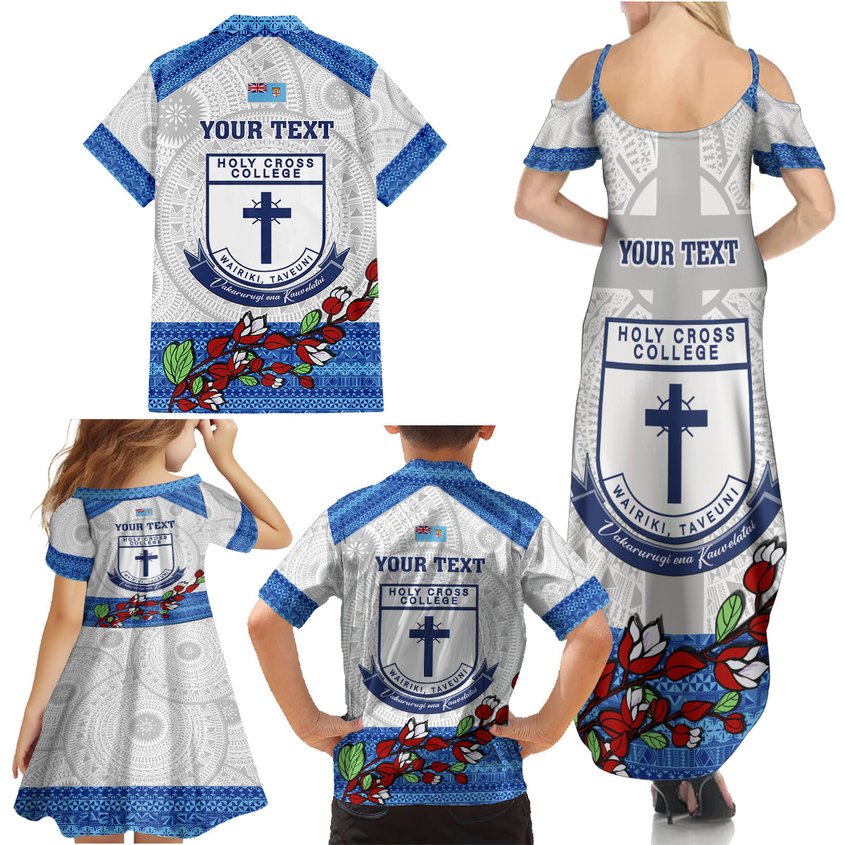 Personalised Fiji Holy Cross College Family Matching Summer Maxi Dress and Hawaiian Shirt Happy 50th Anniversary Fijian Tagimoucia Tapa Pattern LT14 - Polynesian Pride
