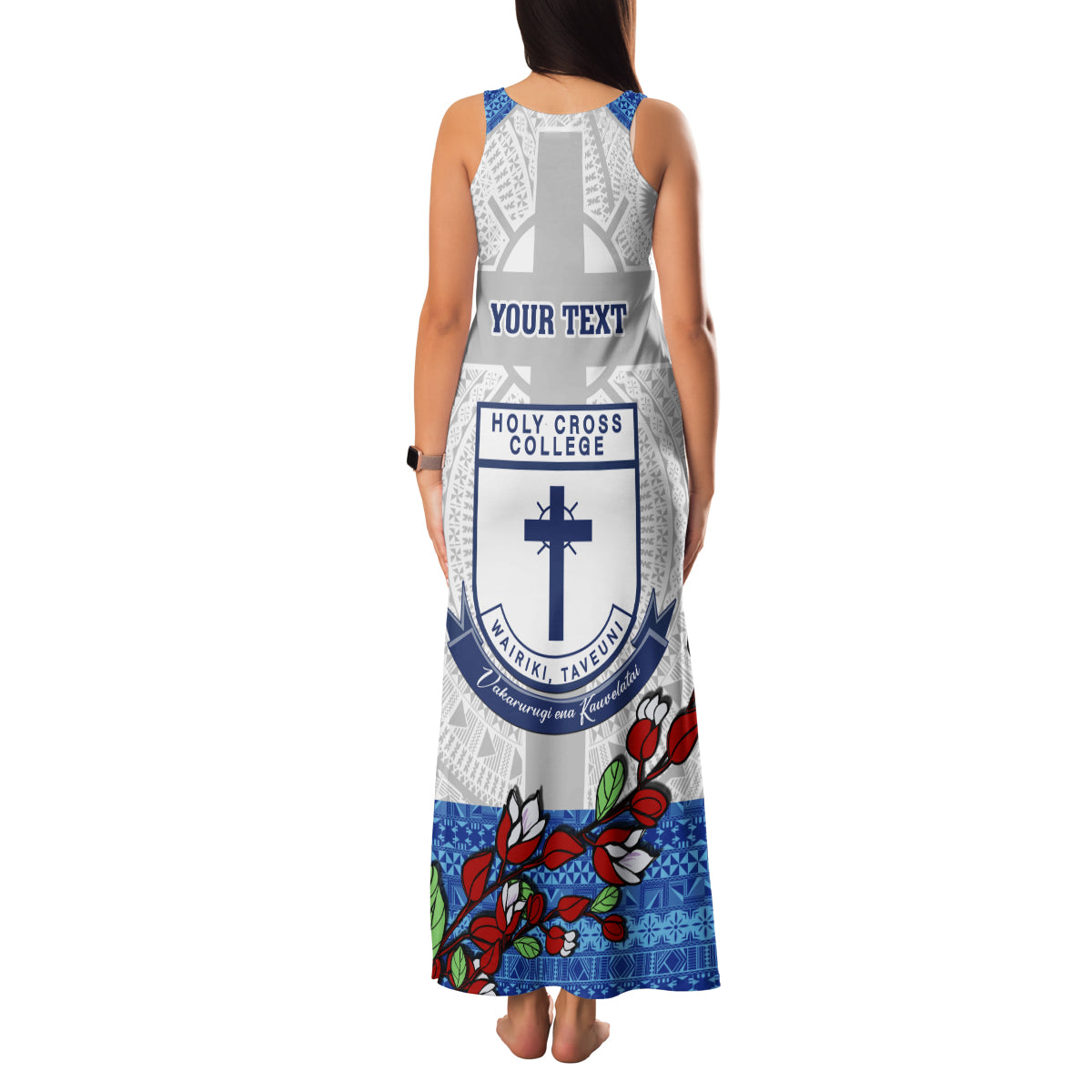 Personalised Fiji Holy Cross College Family Matching Tank Maxi Dress and Hawaiian Shirt Happy 50th Anniversary Fijian Tagimoucia Tapa Pattern LT14 - Polynesian Pride