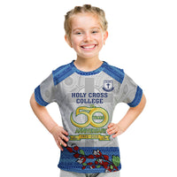 Personalised Fiji Holy Cross College Kid T Shirt Happy 50th Anniversary Fijian Tagimoucia Tapa Pattern LT14 White - Polynesian Pride