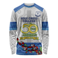 Personalised Fiji Holy Cross College Long Sleeve Shirt Happy 50th Anniversary Fijian Tagimoucia Tapa Pattern LT14 Unisex White - Polynesian Pride
