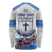 Personalised Fiji Holy Cross College Long Sleeve Shirt Happy 50th Anniversary Fijian Tagimoucia Tapa Pattern LT14 - Polynesian Pride