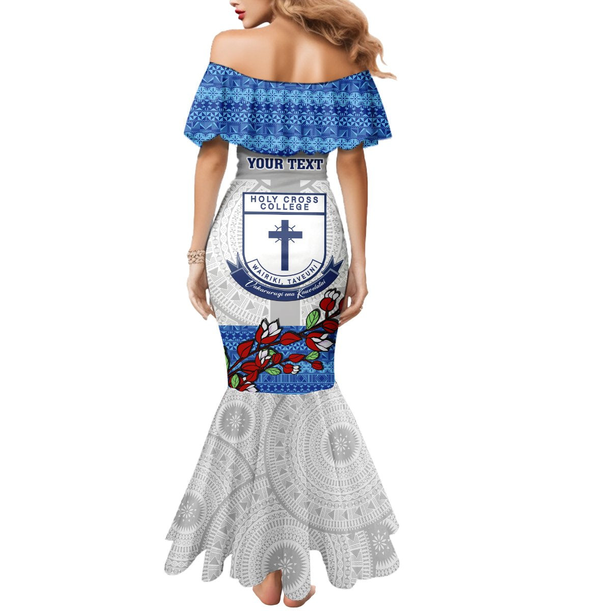 Personalised Fiji Holy Cross College Mermaid Dress Happy 50th Anniversary Fijian Tagimoucia Tapa Pattern LT14 - Polynesian Pride