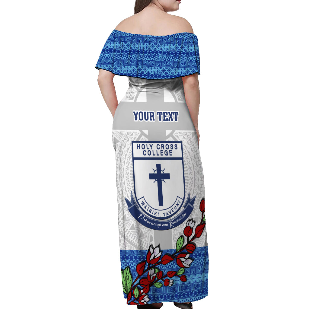 Personalised Fiji Holy Cross College Off Shoulder Maxi Dress Happy 50th Anniversary Fijian Tagimoucia Tapa Pattern LT14 - Polynesian Pride