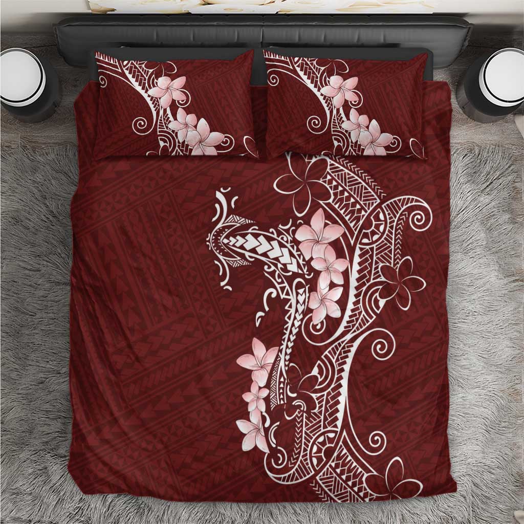 Oxblood Hawaii Bedding Set Hammerhead Shark Tattoo Curve Polynesian - Polynesian Pride