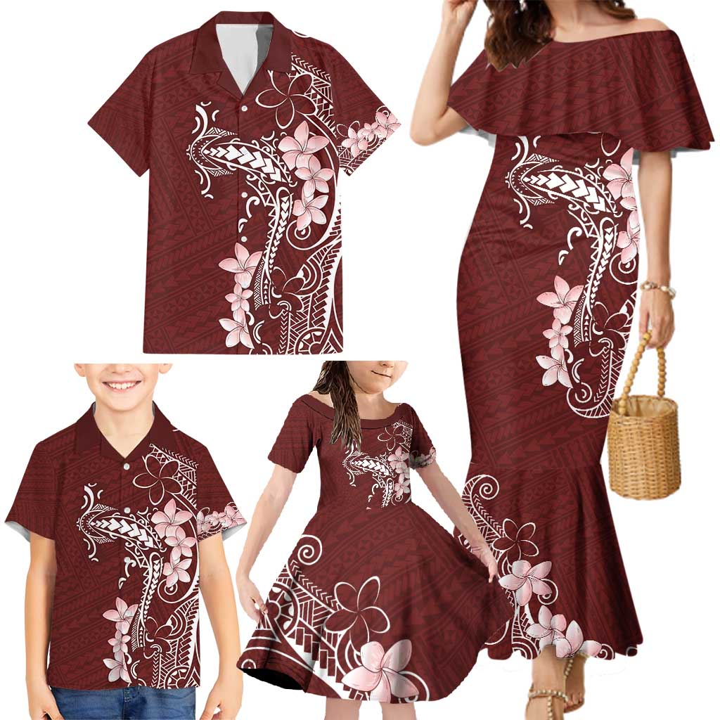 Oxblood Hawaii Family Matching Mermaid Dress and Hawaiian Shirt Hammerhead Shark Tattoo Curve Polynesian LT14 - Polynesian Pride