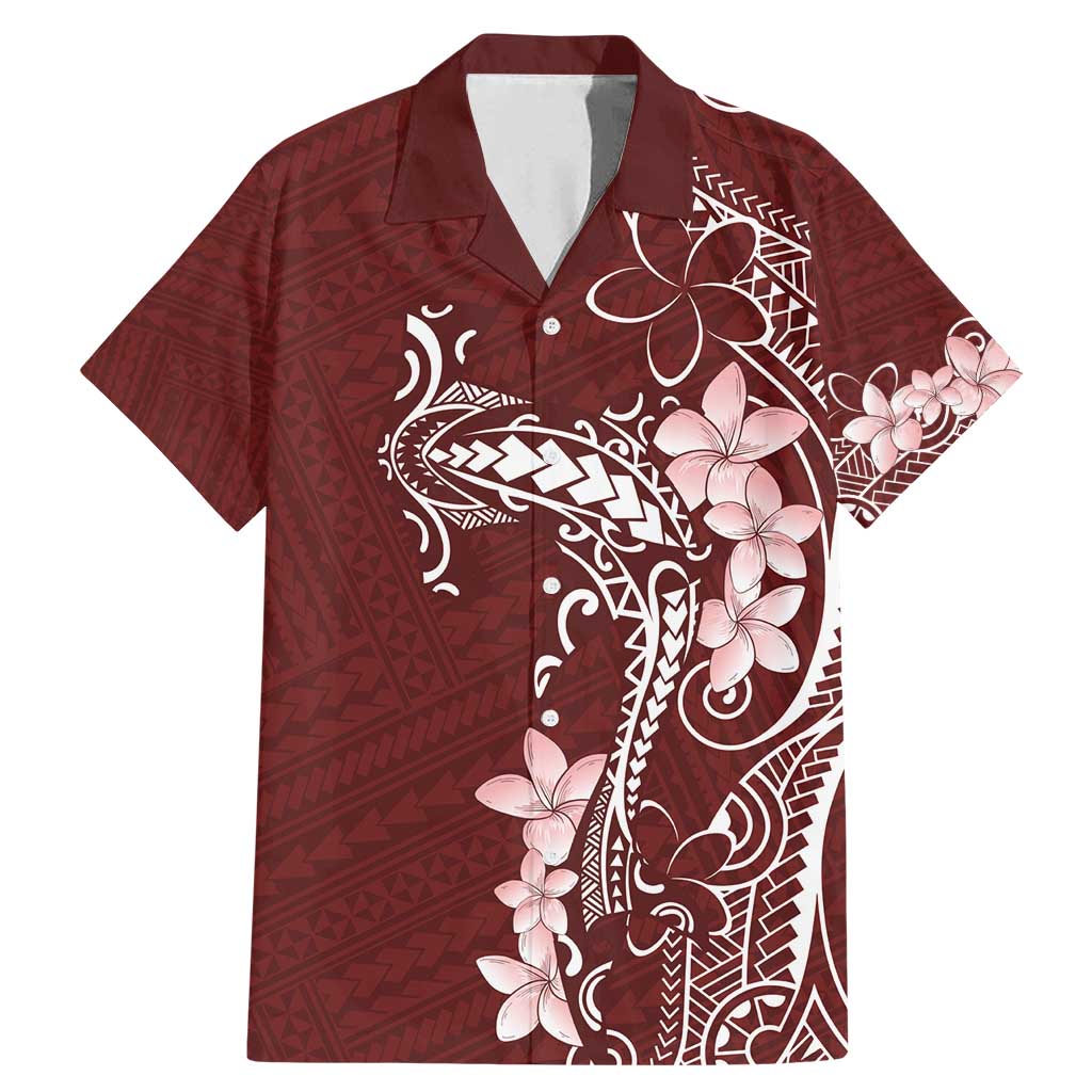 Oxblood Hawaii Family Matching Mermaid Dress and Hawaiian Shirt Hammerhead Shark Tattoo Curve Polynesian LT14 Dad's Shirt - Short Sleeve Oxblood - Polynesian Pride