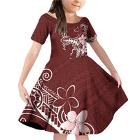 Oxblood Hawaii Family Matching Off Shoulder Short Dress and Hawaiian Shirt Hammerhead Shark Tattoo Curve Polynesian LT14 Daughter's Dress Oxblood - Polynesian Pride