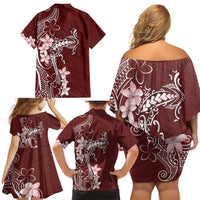 Oxblood Hawaii Family Matching Off Shoulder Short Dress and Hawaiian Shirt Hammerhead Shark Tattoo Curve Polynesian LT14 - Polynesian Pride