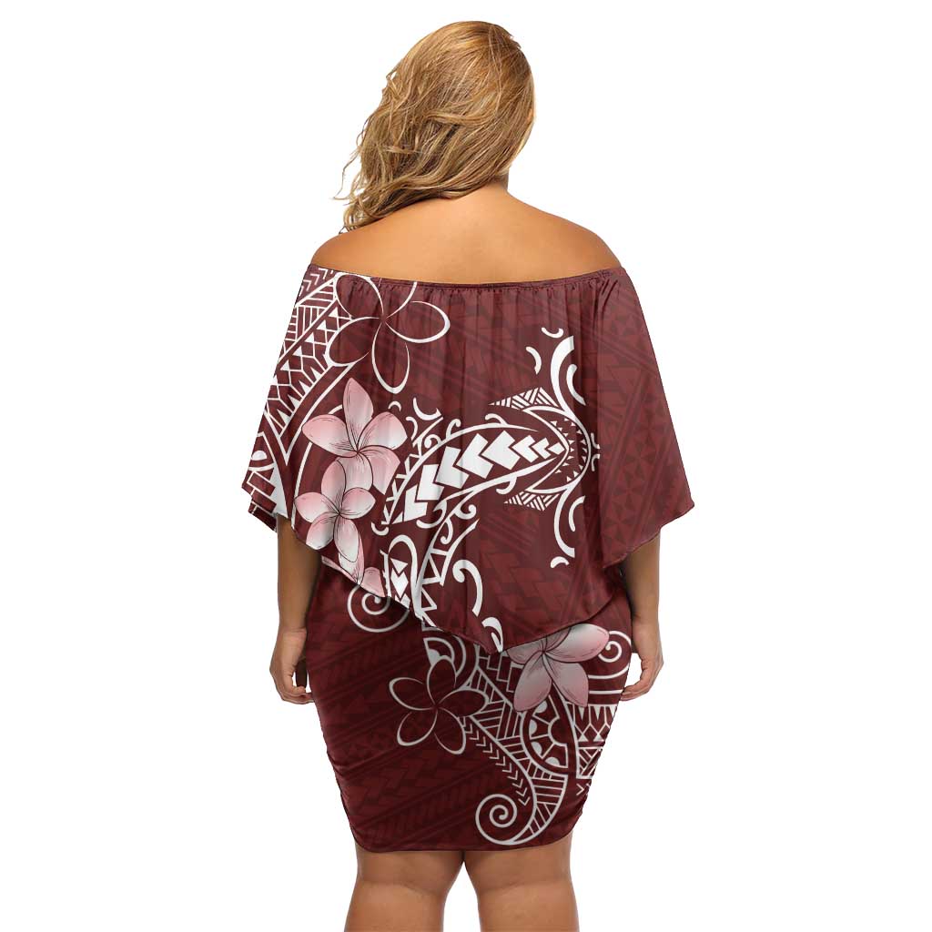 Oxblood Hawaii Family Matching Off Shoulder Short Dress and Hawaiian Shirt Hammerhead Shark Tattoo Curve Polynesian LT14 - Polynesian Pride