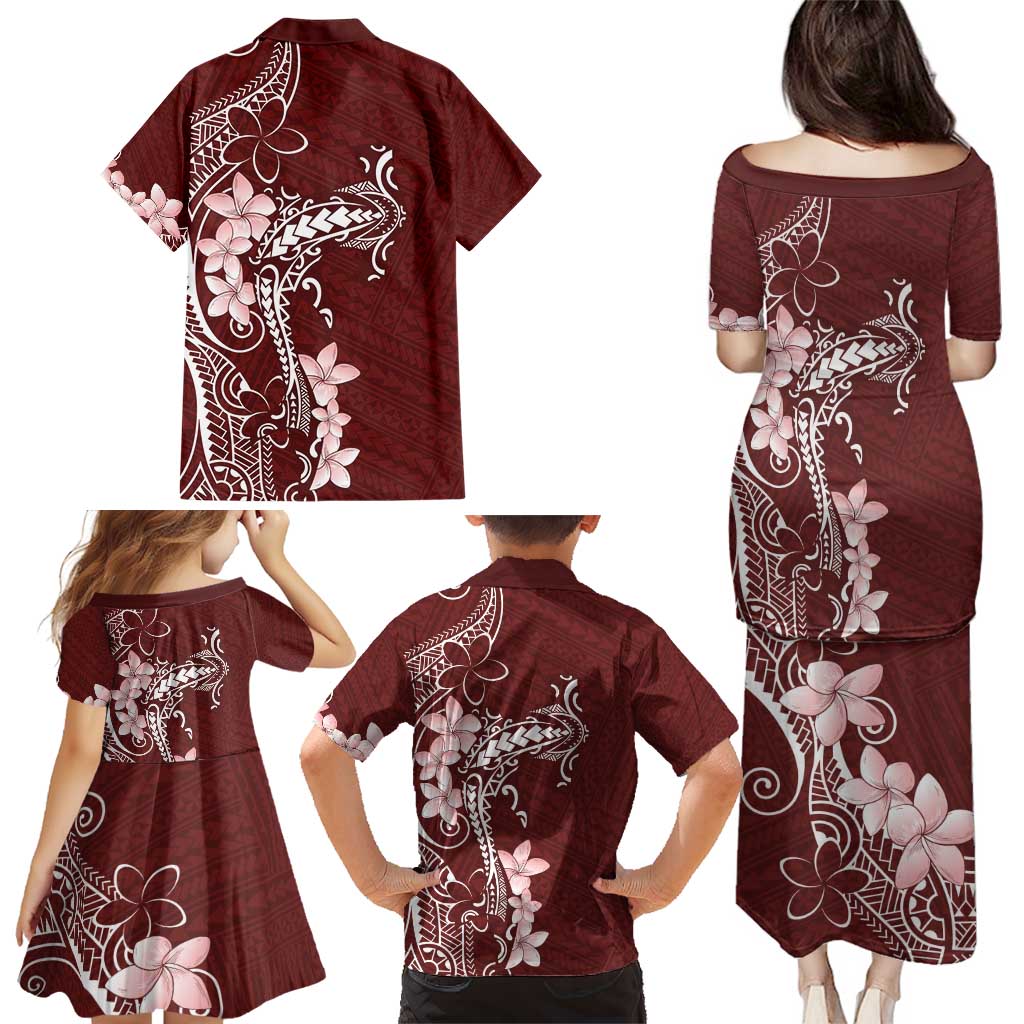 Oxblood Hawaii Family Matching Puletasi and Hawaiian Shirt Hammerhead Shark Tattoo Curve Polynesian LT14 - Polynesian Pride