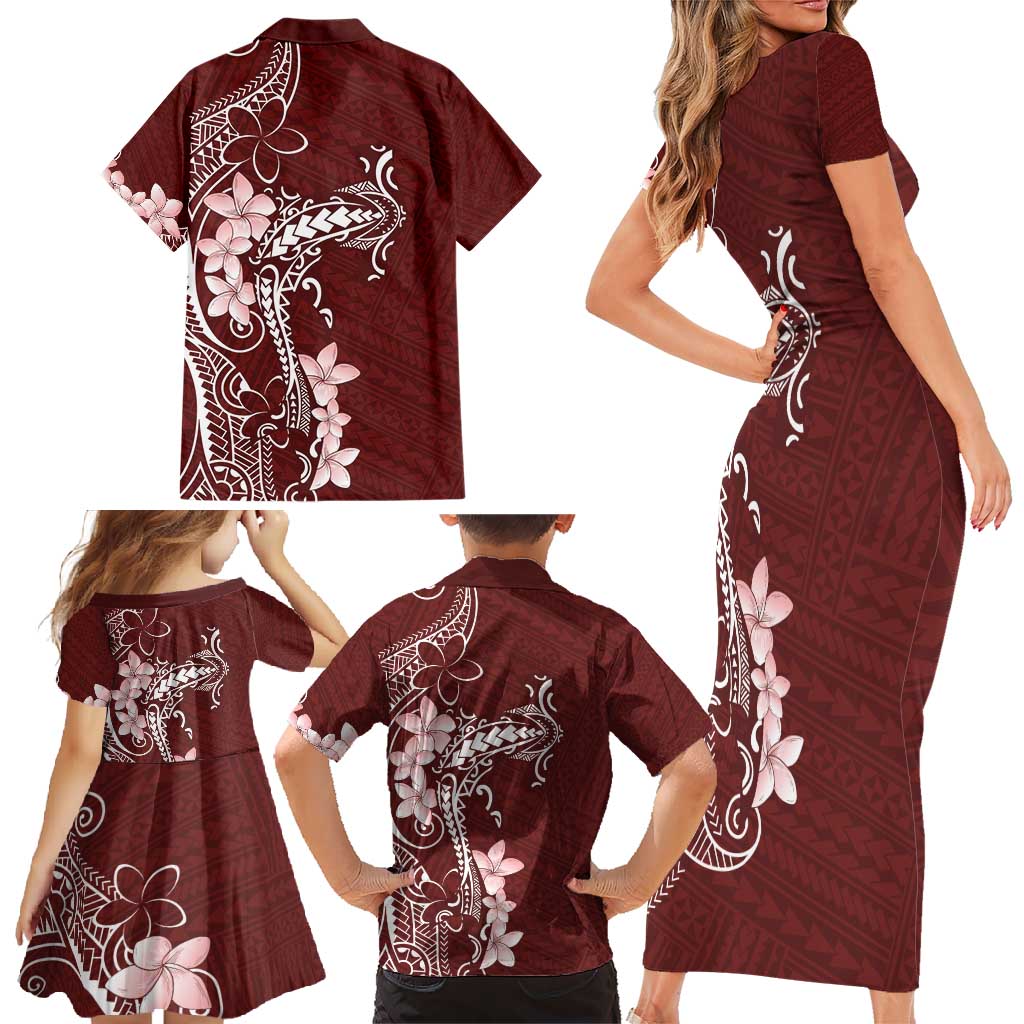 Oxblood Hawaii Family Matching Short Sleeve Bodycon Dress and Hawaiian Shirt Hammerhead Shark Tattoo Curve Polynesian LT14 - Polynesian Pride