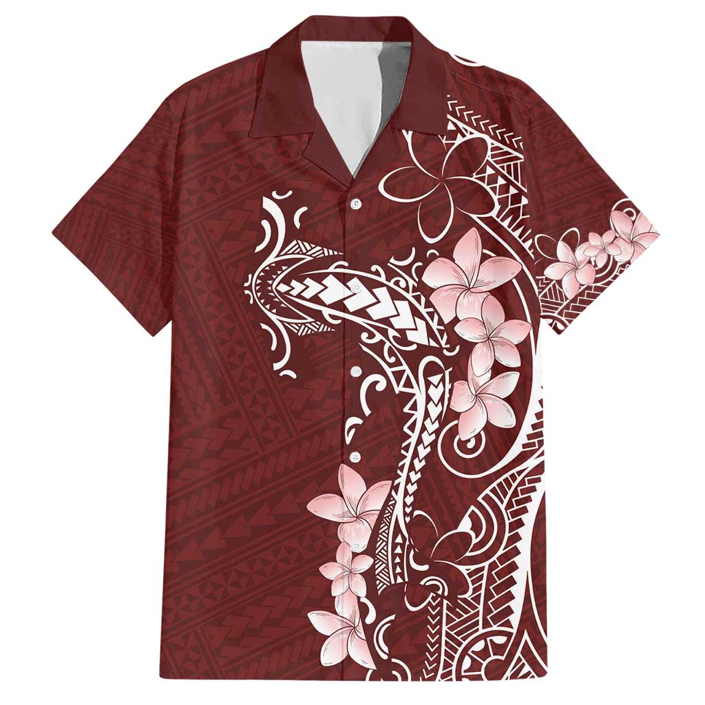 Oxblood Hawaii Family Matching Short Sleeve Bodycon Dress and Hawaiian Shirt Hammerhead Shark Tattoo Curve Polynesian LT14 Dad's Shirt - Short Sleeve Oxblood - Polynesian Pride