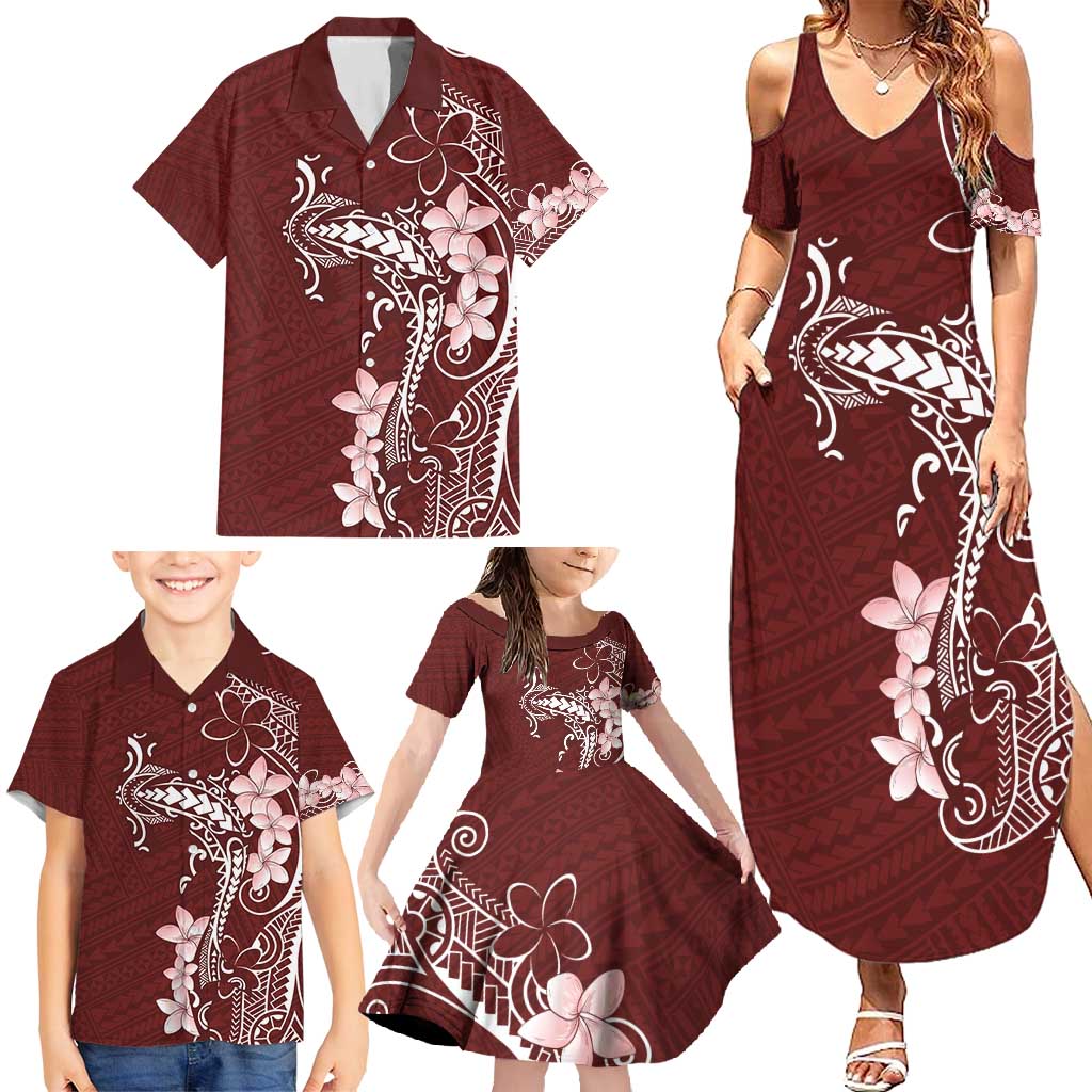 Oxblood Hawaii Family Matching Summer Maxi Dress and Hawaiian Shirt Hammerhead Shark Tattoo Curve Polynesian LT14 - Polynesian Pride