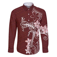 Oxblood Hawaii Family Matching Summer Maxi Dress and Hawaiian Shirt Hammerhead Shark Tattoo Curve Polynesian LT14 Dad's Shirt - Long Sleeve Oxblood - Polynesian Pride