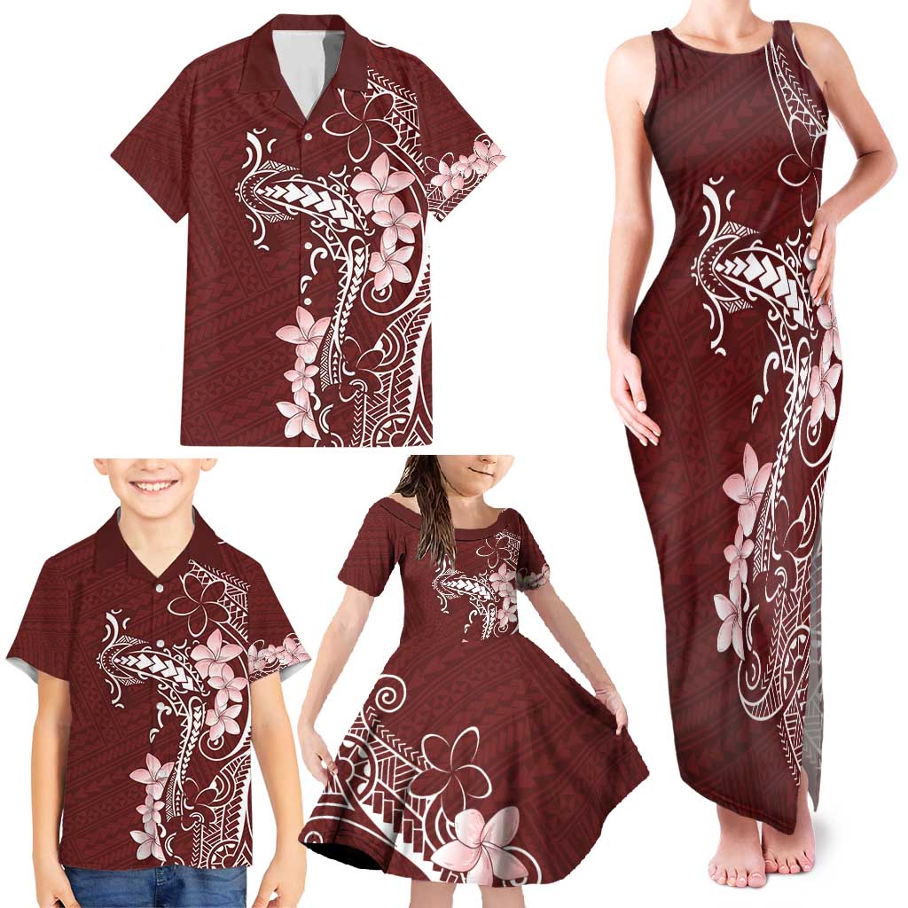 Oxblood Hawaii Family Matching Tank Maxi Dress and Hawaiian Shirt Hammerhead Shark Tattoo Curve Polynesian LT14 - Polynesian Pride