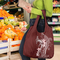 Oxblood Hawaii Grocery Bag Hammerhead Shark Tattoo Curve Polynesian - Polynesian Pride