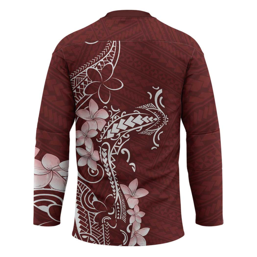 Oxblood Hawaii Hockey Jersey Hammerhead Shark Tattoo Curve Polynesian - Polynesian Pride