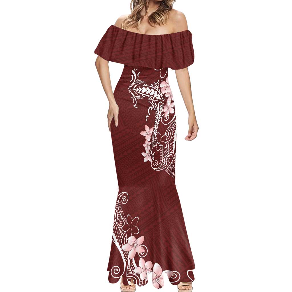 Oxblood Hawaii Mermaid Dress Hammerhead Shark Tattoo Curve Polynesian LT14 - Polynesian Pride