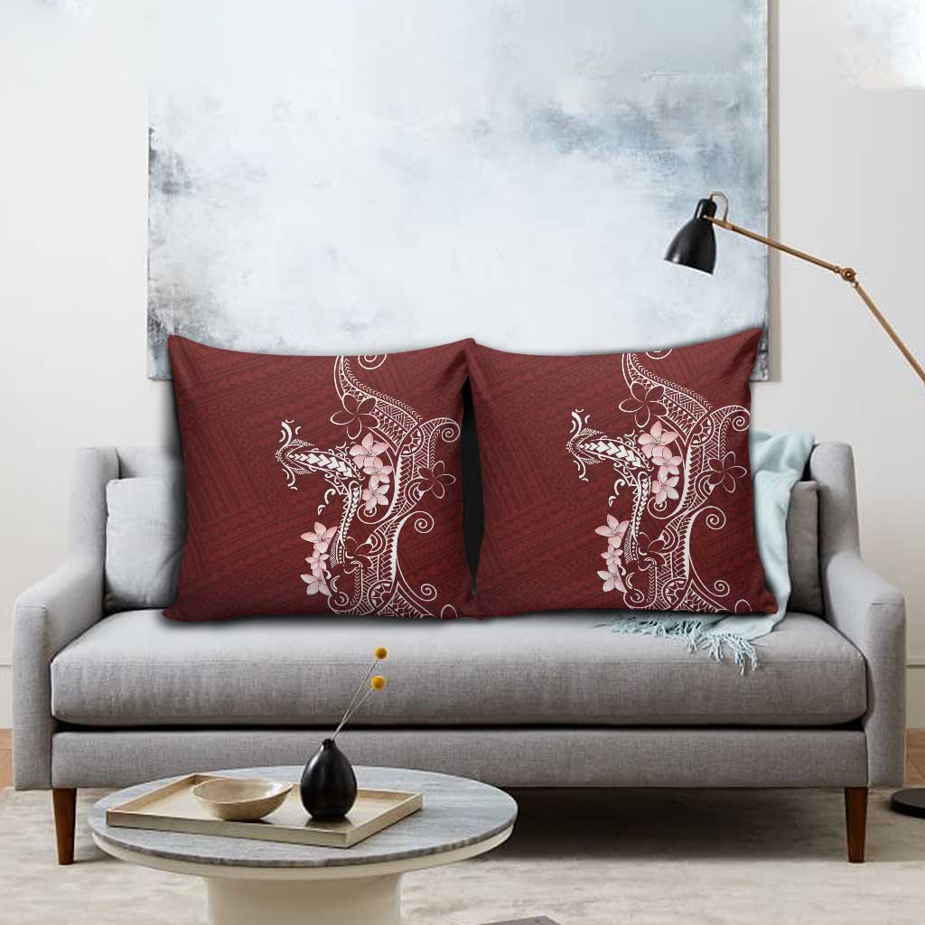 Oxblood Hawaii Pillow Cover Hammerhead Shark Tattoo Curve Polynesian - Polynesian Pride