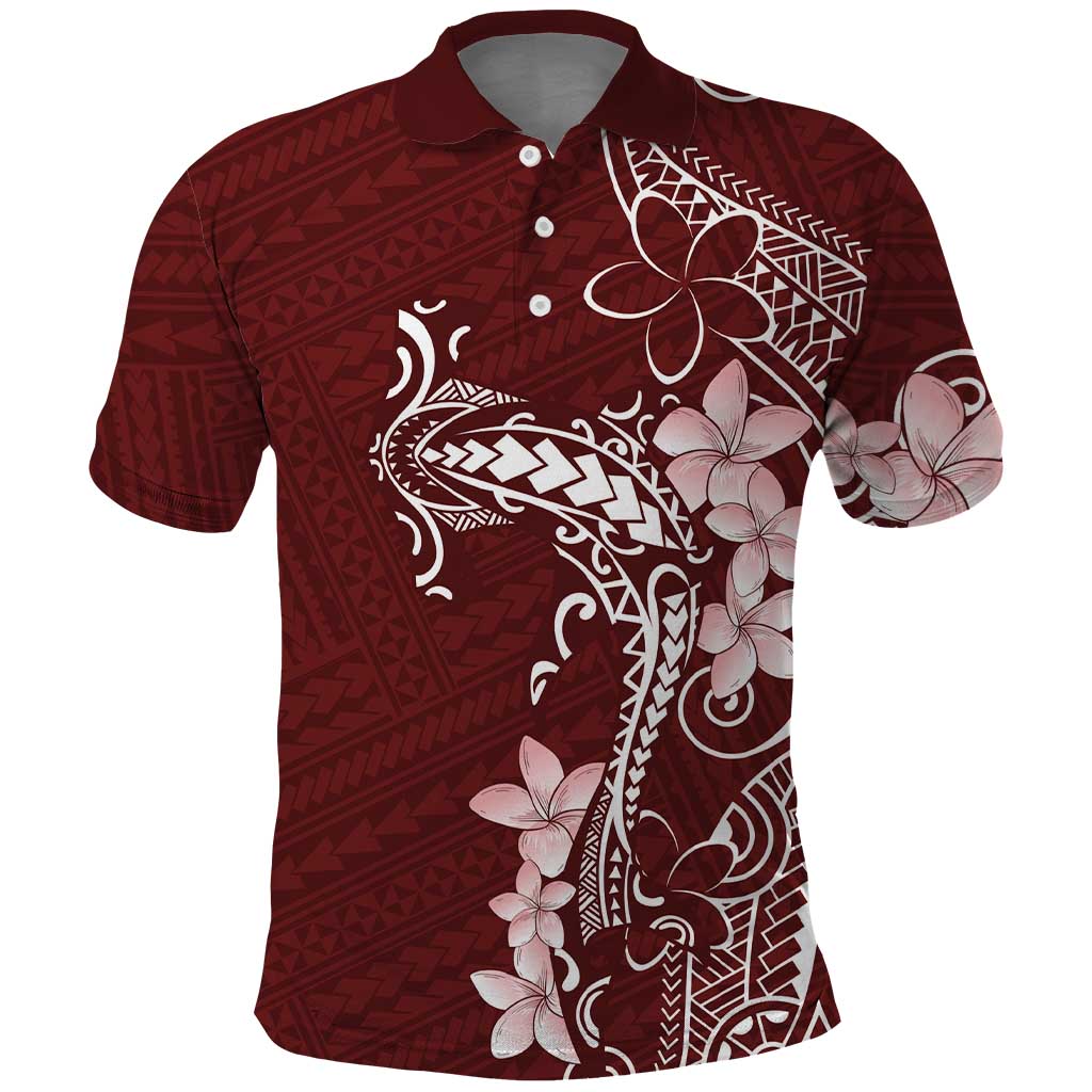 Oxblood Hawaii Polo Shirt Hammerhead Shark Tattoo Curve Polynesian - Polynesian Pride