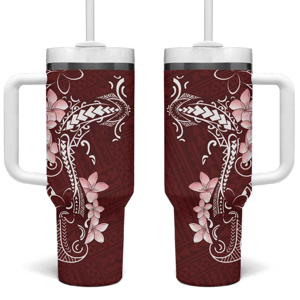 Oxblood Hawaii Tumbler With Handle Hammerhead Shark Tattoo Curve Polynesian LT14 One Size: 40 oz Oxblood - Polynesian Pride