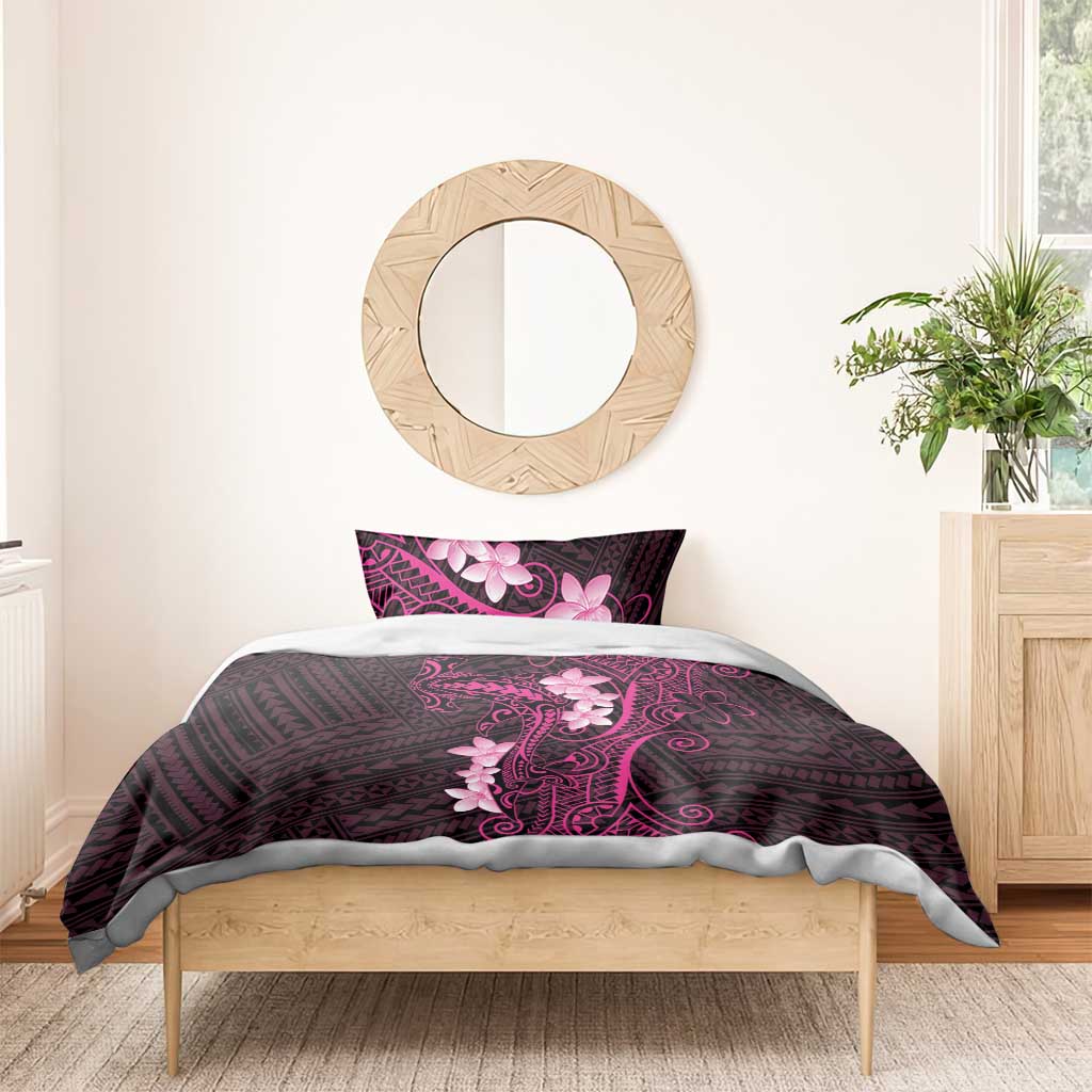 Pink Hawaii Bedding Set Hammerhead Shark Tattoo Curve Polynesian - Polynesian Pride