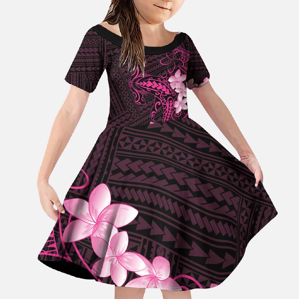 Pink Hawaii Family Matching Long Sleeve Bodycon Dress and Hawaiian Shirt Hammerhead Shark Tattoo Curve Polynesian LT14 Daughter's Dress Pink - Polynesian Pride