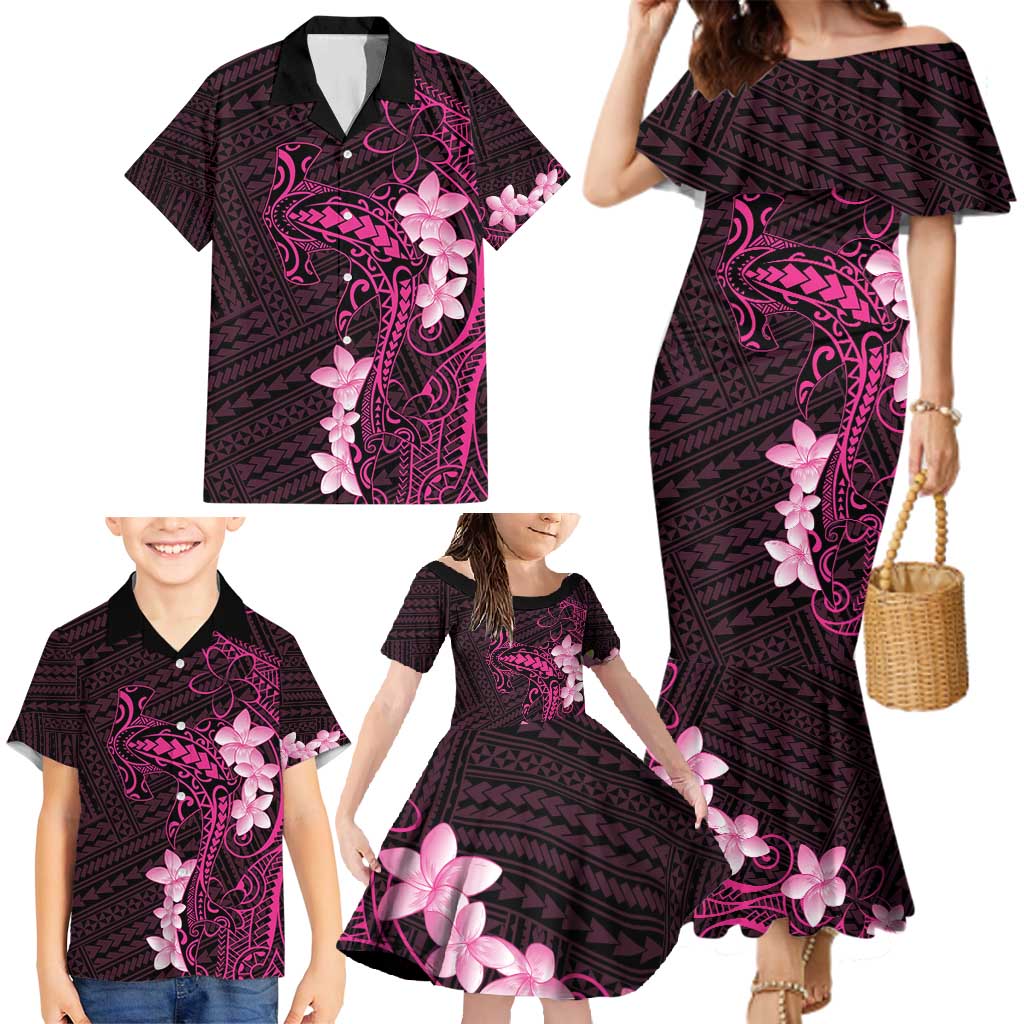 Pink Hawaii Family Matching Mermaid Dress and Hawaiian Shirt Hammerhead Shark Tattoo Curve Polynesian LT14 - Polynesian Pride