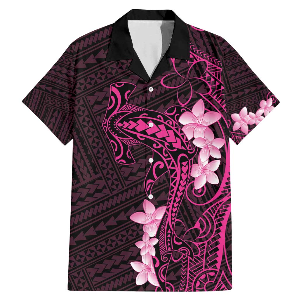 Pink Hawaii Family Matching Mermaid Dress and Hawaiian Shirt Hammerhead Shark Tattoo Curve Polynesian LT14 Dad's Shirt - Short Sleeve Pink - Polynesian Pride