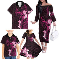 Pink Hawaii Family Matching Off The Shoulder Long Sleeve Dress and Hawaiian Shirt Hammerhead Shark Tattoo Curve Polynesian LT14 - Polynesian Pride