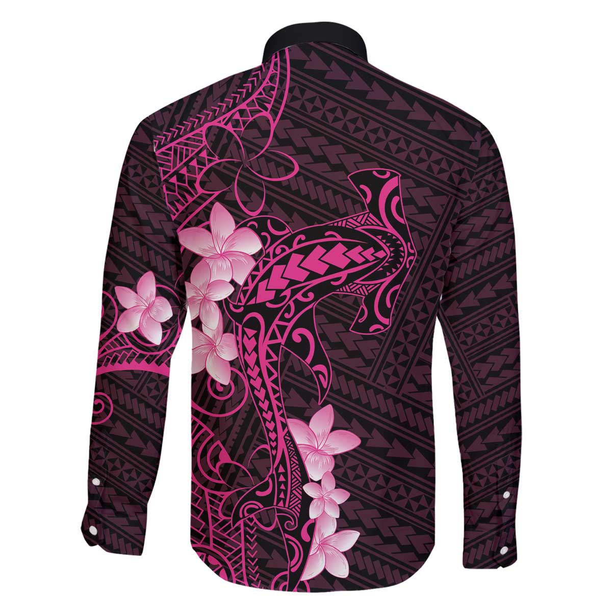 Pink Hawaii Family Matching Off The Shoulder Long Sleeve Dress and Hawaiian Shirt Hammerhead Shark Tattoo Curve Polynesian LT14 - Polynesian Pride
