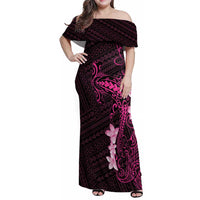 Pink Hawaii Family Matching Off Shoulder Maxi Dress and Hawaiian Shirt Hammerhead Shark Tattoo Curve Polynesian LT14 Mom's Dress Pink - Polynesian Pride