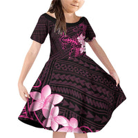 Pink Hawaii Family Matching Off Shoulder Short Dress and Hawaiian Shirt Hammerhead Shark Tattoo Curve Polynesian LT14 Daughter's Dress Pink - Polynesian Pride