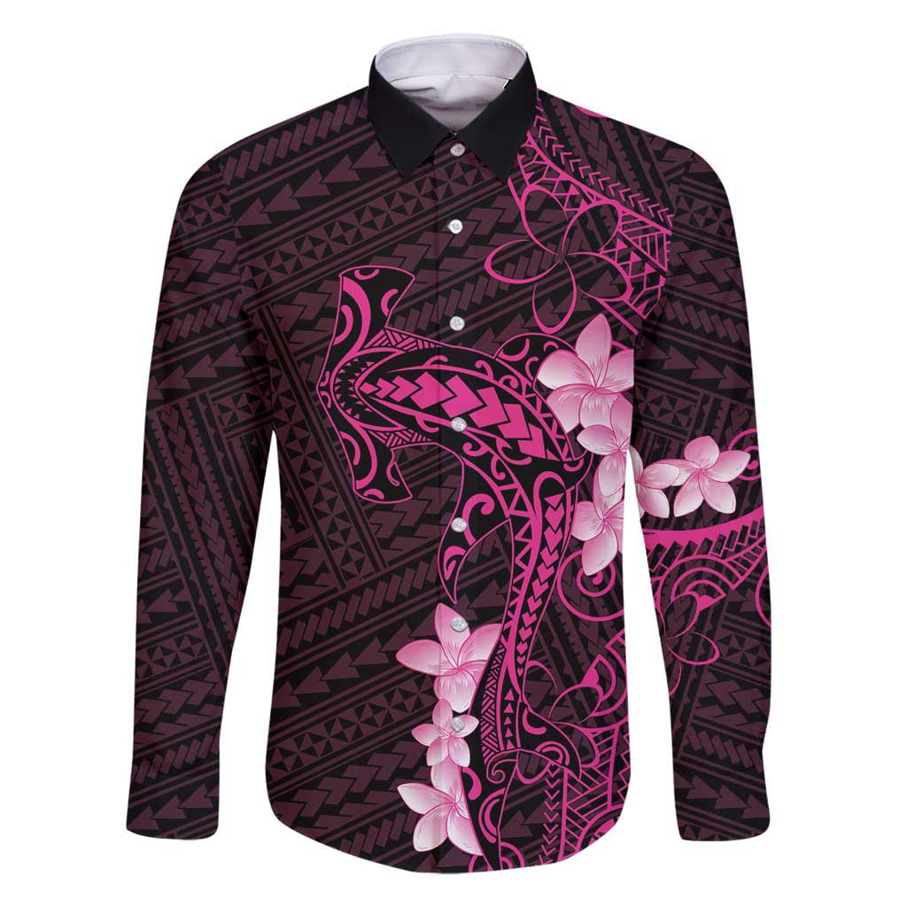 Pink Hawaii Family Matching Tank Maxi Dress and Hawaiian Shirt Hammerhead Shark Tattoo Curve Polynesian LT14 Dad's Shirt - Long Sleeve Pink - Polynesian Pride