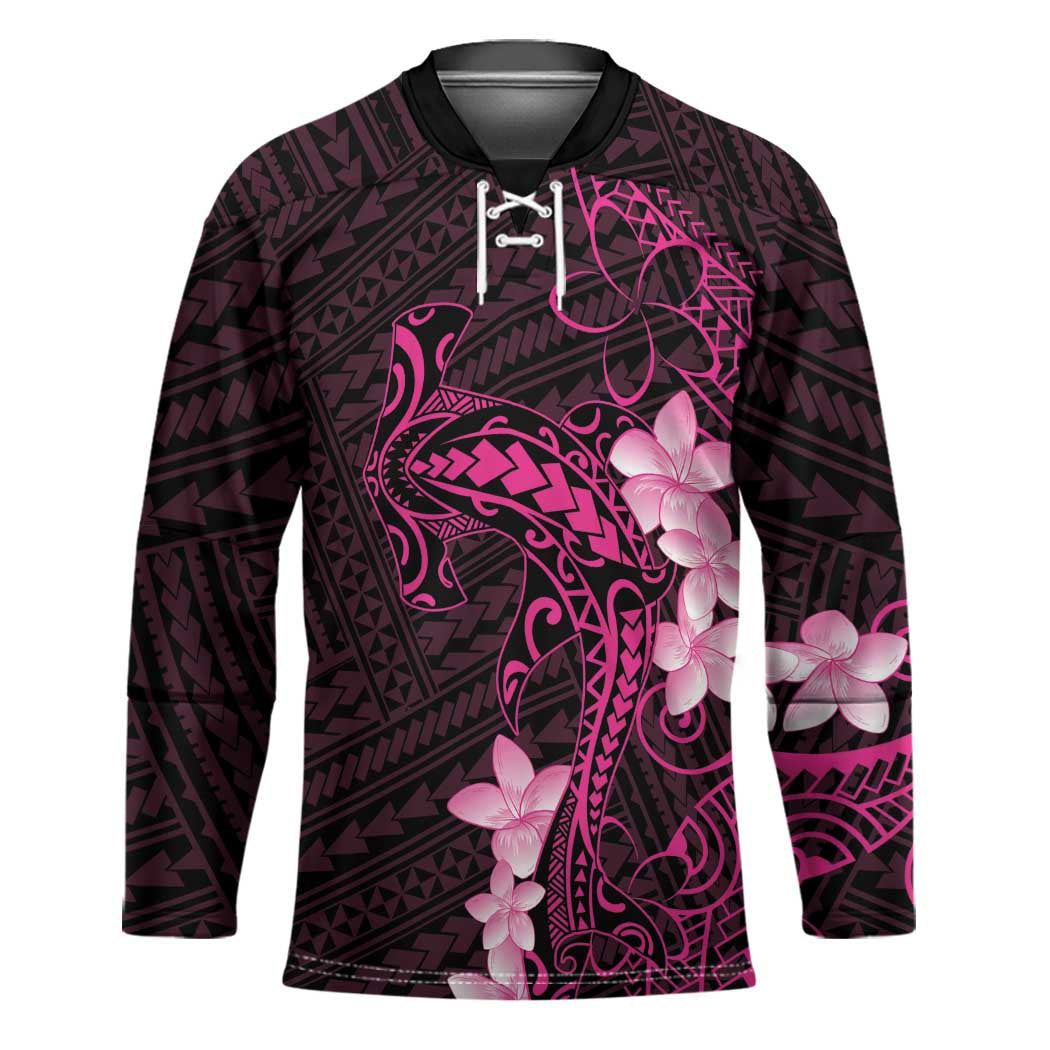 Pink Hawaii Hockey Jersey Hammerhead Shark Tattoo Curve Polynesian - Polynesian Pride