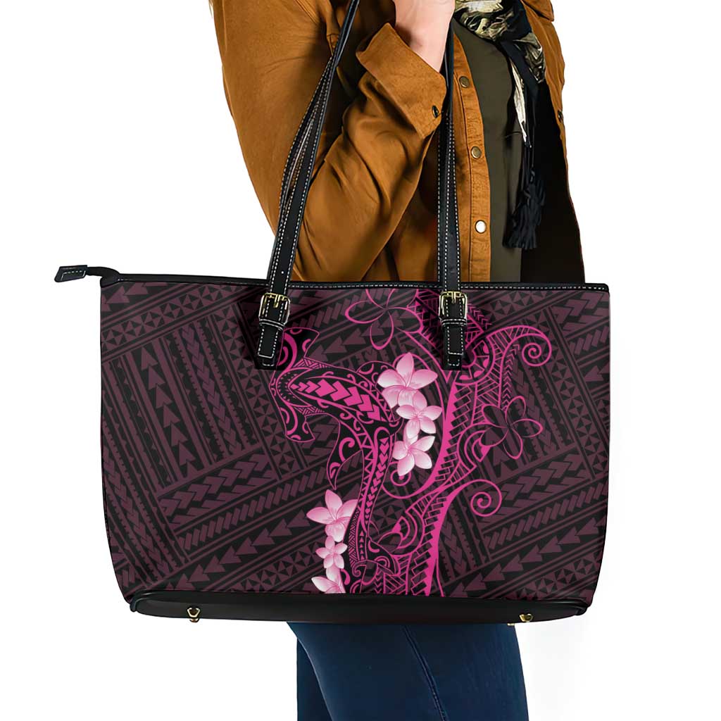 Pink Hawaii Leather Tote Bag Hammerhead Shark Tattoo Curve Polynesian - Polynesian Pride