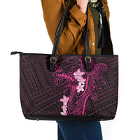 Pink Hawaii Leather Tote Bag Hammerhead Shark Tattoo Curve Polynesian - Polynesian Pride