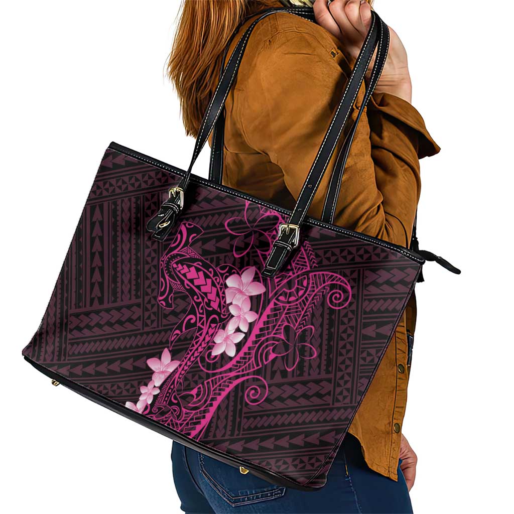 Pink Hawaii Leather Tote Bag Hammerhead Shark Tattoo Curve Polynesian - Polynesian Pride
