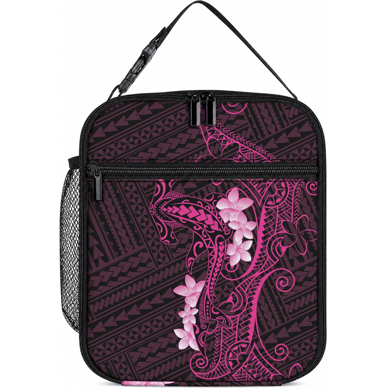 Pink Hawaii Lunch Bag Hammerhead Shark Tattoo Curve Polynesian LT14 10.2 × 8.3 × 4.3 inch Pink - Polynesian Pride