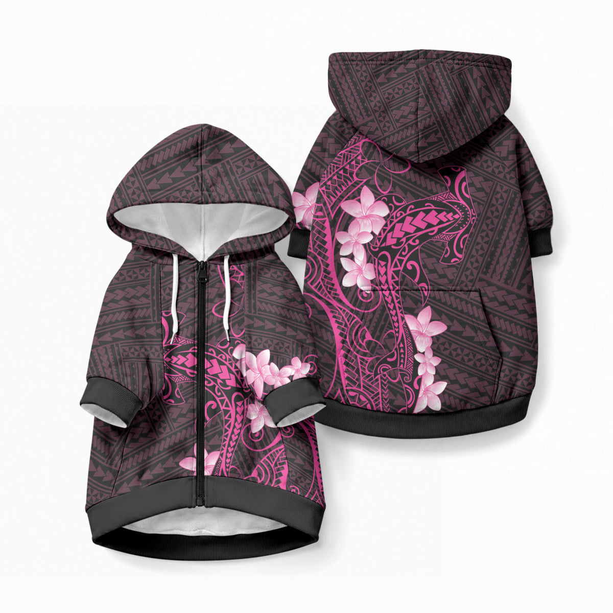 Pink Hawaii Pet Hoodie Hammerhead Shark Tattoo Curve Polynesian LT14 Zip-up Pink - Polynesian Pride
